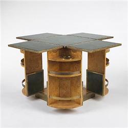 French, bar/game table, 1940s, leather, brass