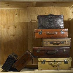 1940s, vintage suitcases, collection of seven