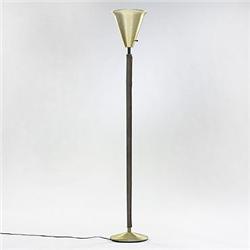 American, floor lamp, c. 1960, leather, brass