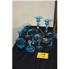 Image 1 : COLLECTION OF ITALIAN BLUE GLASS CANDLE STICKS, STEMWARE, PITCHER & BOTTLE (9 PCS)