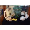 Image 1 : RADFORD HAND PAINTED PITCHER, WHITE CREAM & SUGAR W/FLOWER MOTIF & SMALL CERAMIC PITCHER (5 PCS)