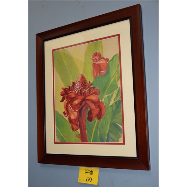 FRAMED WATERCOLOR, "TORCH GINGER"; SIGNED B.K. HO