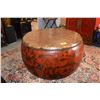 Image 1 : CHINESE CEREMONIAL DRUM W/LANDSCAPE & FIGURAL PAINTINGS (48"  D X 27 1/2" H)