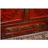 Image 3 : CHINESE ELABORATELY DECORATED RED & GOLD CABINET (37.5" W X 22 1/4" D X 38 1/2" H)