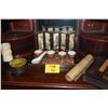 Image 1 : MIXED LOT: CHINESE TEACUPS, SOUP SPOONS, TABLE SCREEN, BRUSH HOLDER, DISH ON STAND, SCROLL, BOX & TR