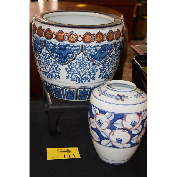 JAPANESE PORCELAIN HIBACHI & VASE (2 PCS)