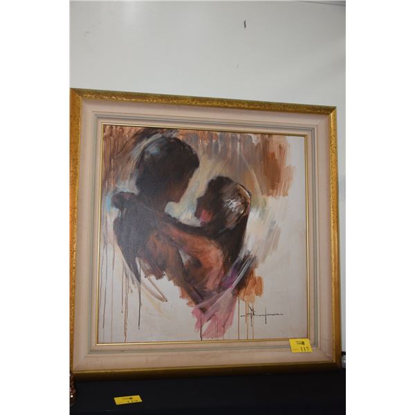 LARGE FRAMED OIL ON CANVAS, "LOVERS"; SIGNED (39 1/2" X 40")