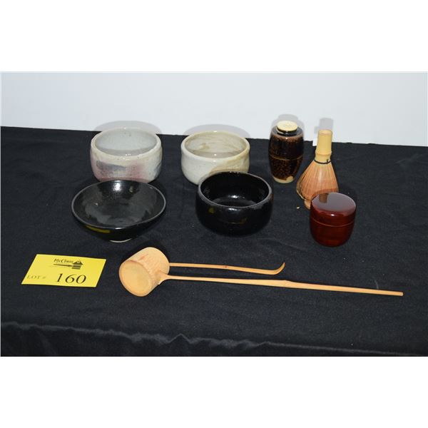 JAPANESE TEA BOWLS, TEA CADDY & ACCESSORIES