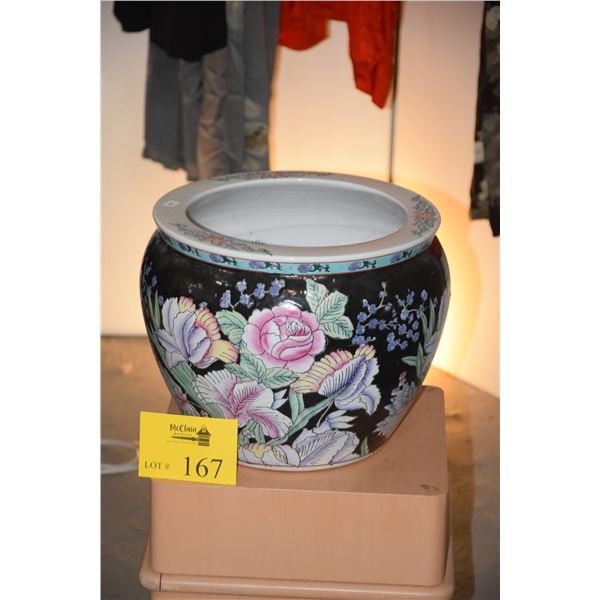 CERAMIC PLANTER W/FLORAL & FISH MOTIF
