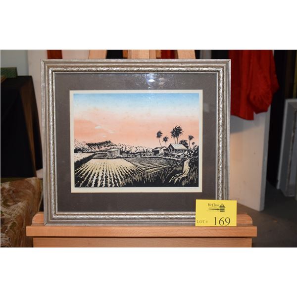 FRAMED WOODBLOCK PRINT, "HONOLULU FARM"; SIGNED GEORGE FOX 44'