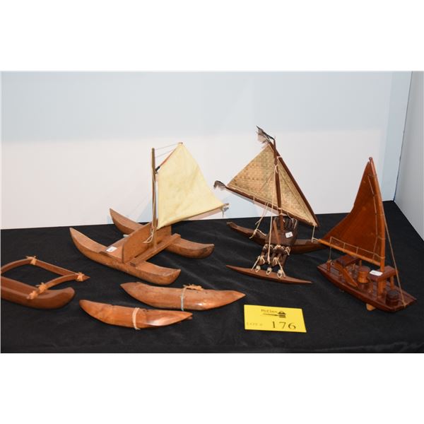 WOODEN TOY WAA (CANOES), CATAMARAN, SAIL BOAT & CRAB CLAW SAIL CANOE (6 PCS)