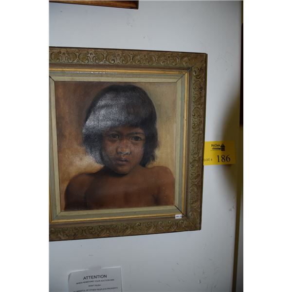 FRAMED OIL ON CANVAS, "NATIVE CHILD"; SIGNED & DATED FEB 1976 (18" X 20")