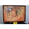 Image 1 : KOA FRAMED WATERCOLOR, "MADAM PELE" HAWAII'S GODDESS OF FIRE; SIGNED PIMENTAL '83 (16" X 22")