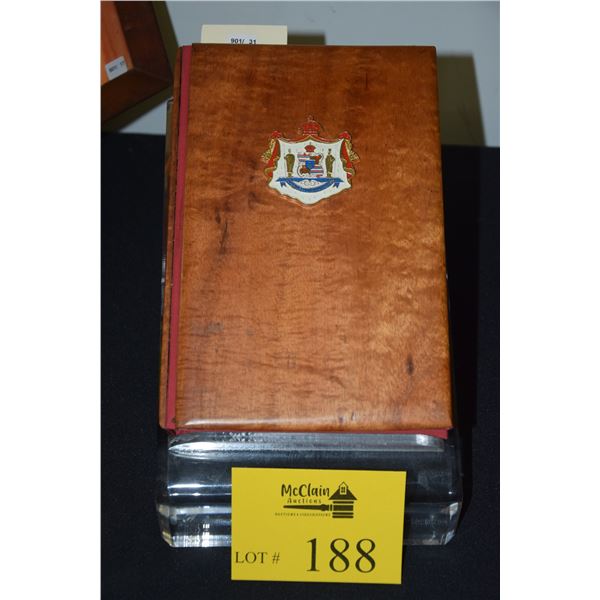 KOA WOOD COVERED BOOK, "NA HIMENI HAIPULE HAWAII, SESQUICENTENNIAL EDITION, HONOLULU, HAWAII 1972 & 