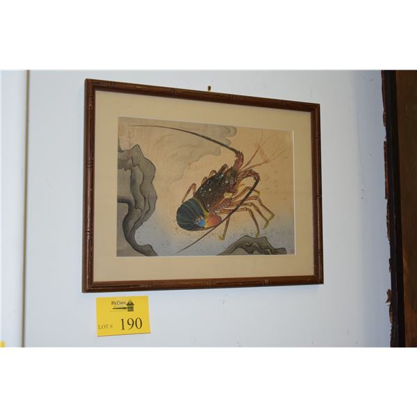 FRAMED JAPANESE UKIYOYE BLOCK PRINT, LOBSTER