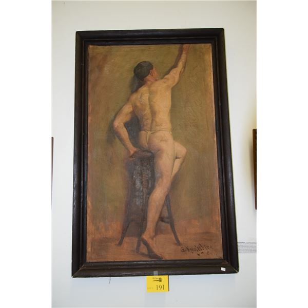 FRAMED NUDE STUDY IN OIL; SIGNED G. KUWASHIGE (GIICHI KUWASHIGE) (26" X 45" W/O FRAME)