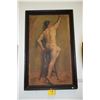 Image 1 : FRAMED NUDE STUDY IN OIL; SIGNED G. KUWASHIGE (GIICHI KUWASHIGE) (26" X 45" W/O FRAME)
