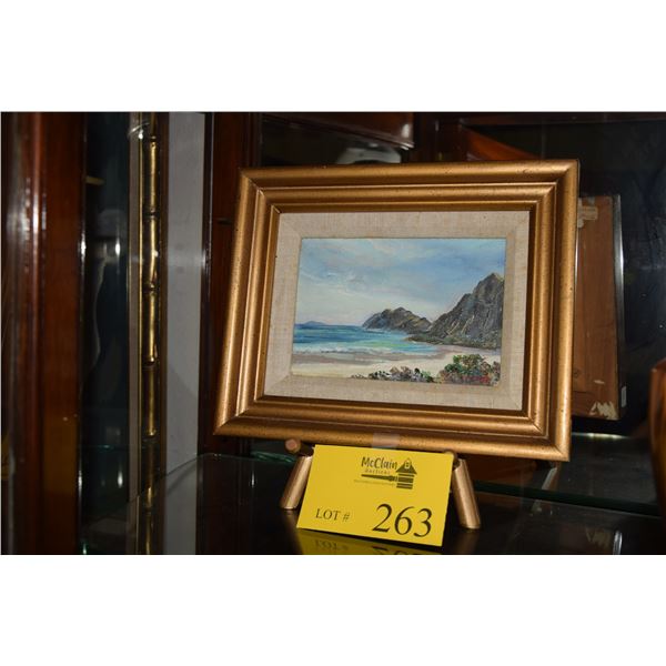 FRAMED OIL ON CANVAS, "BELLOWS BEACH"; SIGNED B.H. FREELAND (8 1/2" X 10 1/2" FRAMED)