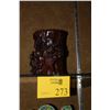 Image 1 : CHINESE HARDWOOD BRUSH POT HIGH RELIEF PRUNUS (BITUNG) (5 1/2" D X 6 1/2 H)