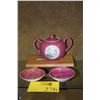 Image 1 : VINTAGE CHINESE (RARE) ROSE DU BARRY PORCELAIN LIDDED POT & 2 DRAGON DISHES; SIGNED (3 PCS)