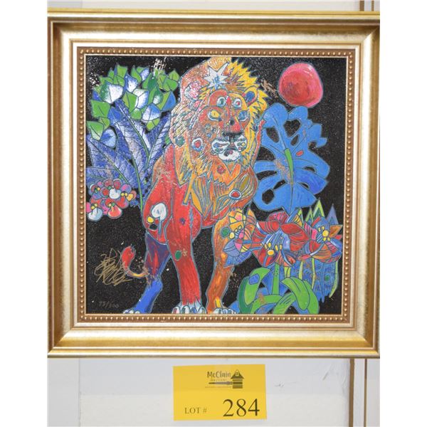 FRAMED SERIGRAPH, "LION"; SIGNED BY ARTIST JIANG TIE-FENG W/CERTIFICATE OF AUTHENTICITY, 73/300 (15 