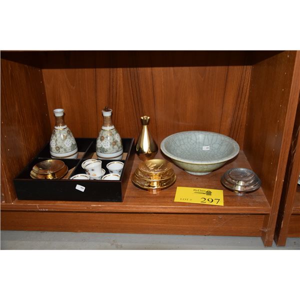 MIXED LOT: JAPANESE SAKE SETS & CUPS &  CHINESE BOWL (1 SET IS SILVER) (18 PCS)