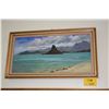 Image 1 : FRAMED OIL ON CANVAS, "CHINAMANS HAT" (19" X 34")