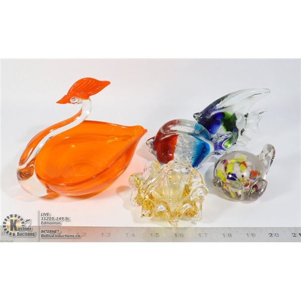 BLOWN GLASS ITEMS SWAN ORANGE DISH