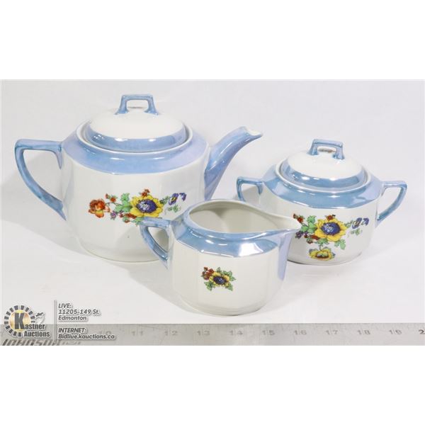 VINTAGE 3 PC TEAPOT, CREAM, SUGAR