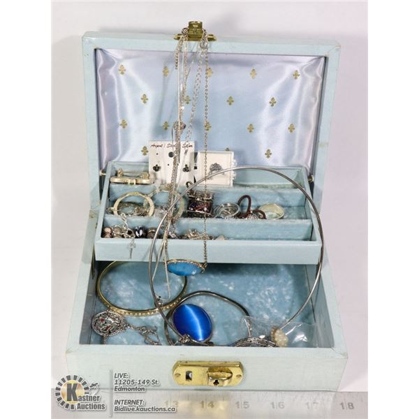 VINTAGE JEWELRY BOX WITH MOSTLY ALL