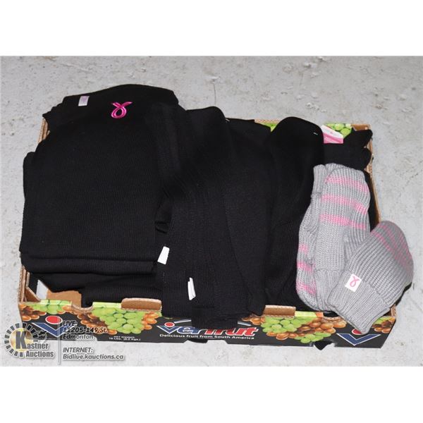 MIXED LOT OF PINK RIBBON MITTS AND SCARFS