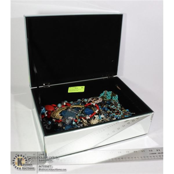 LARGE MIRROR BOX FULL OF TURQUOISE JEWELRY