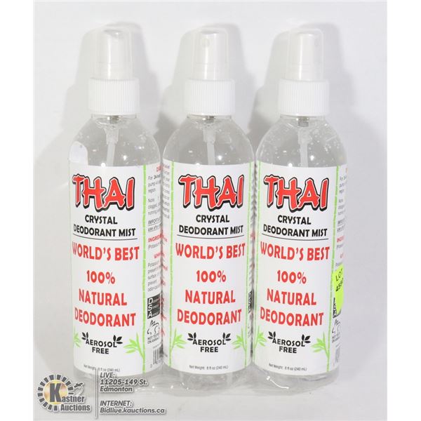 THREE BOTTLES OF THAI CRYSTAL DEODORANT MIST