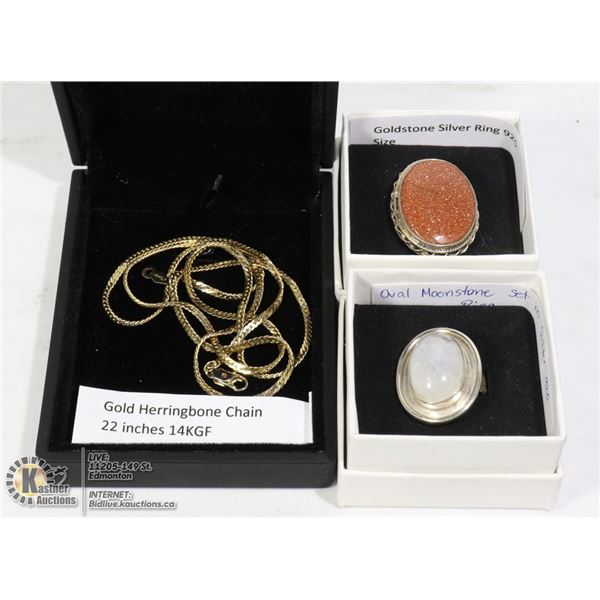 GOLD HERRINGBONE CHAIN 22 INCHES 14KGF,