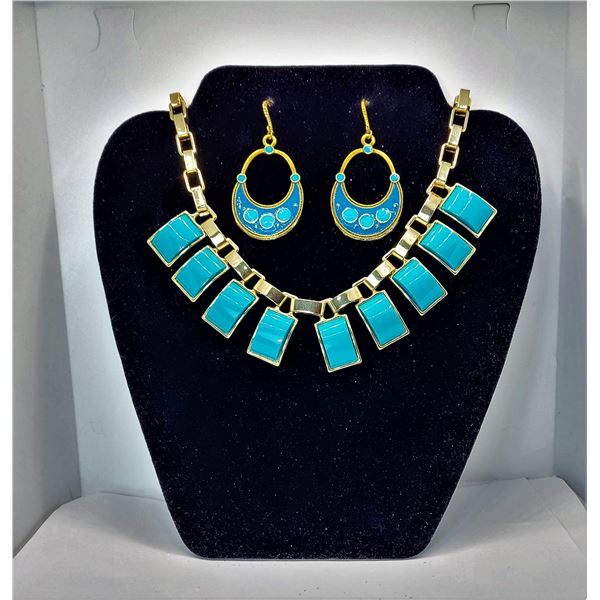 21)  GOLD TONE AND TURQUOISE ENAMEL