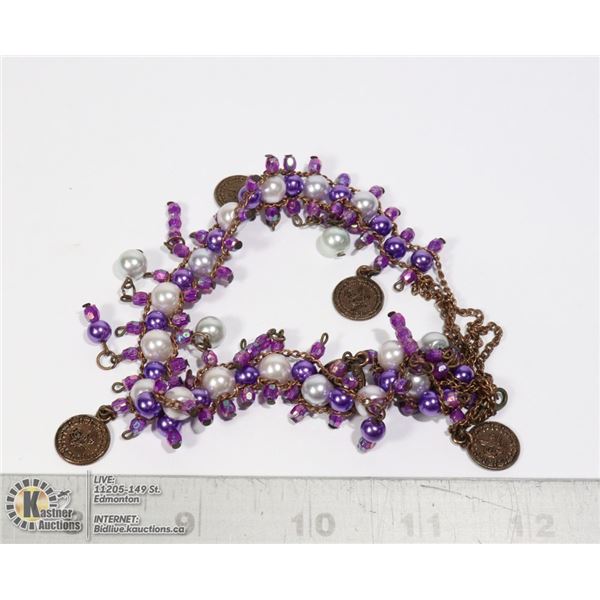 TURKISH NECKLACE PURPLE BEADS WITH COINS