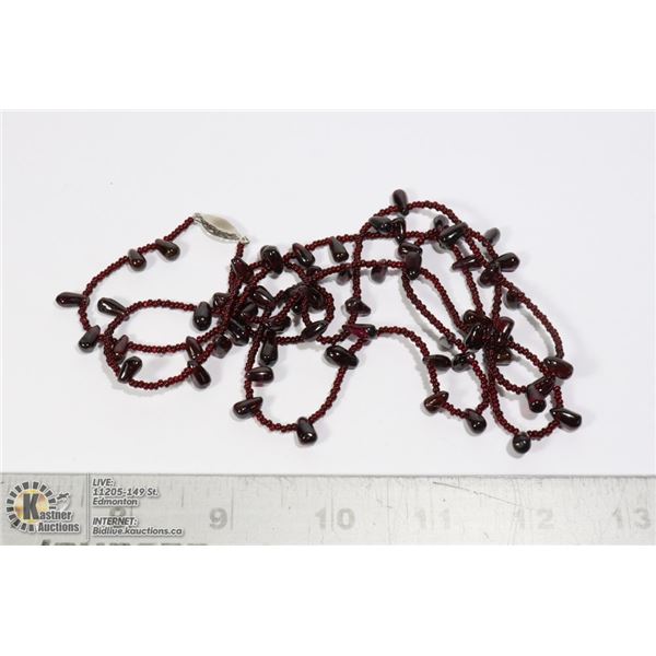 GARNET NECKLACE 42" WITH FISH HOOK CLASP