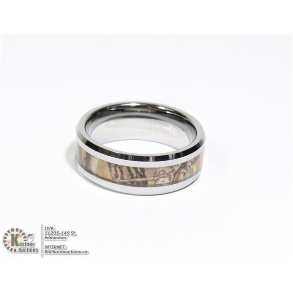TUNGSTEN RING WITH FAUX WOOD INLAY SIZE 10 ( NEW)