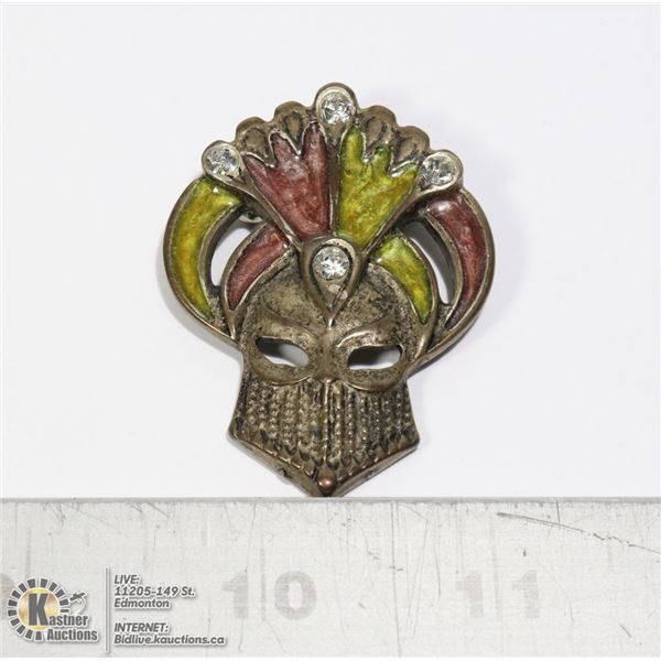 VINTAGE VENETIAN MASK BROOCH PURPLE TONE