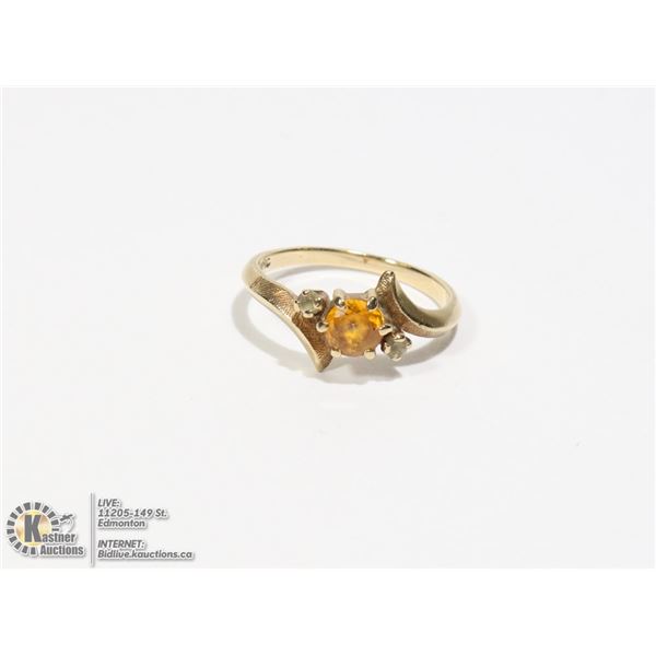 10K GOLD RING WITH CITRINE STONE AND DIAMONDS