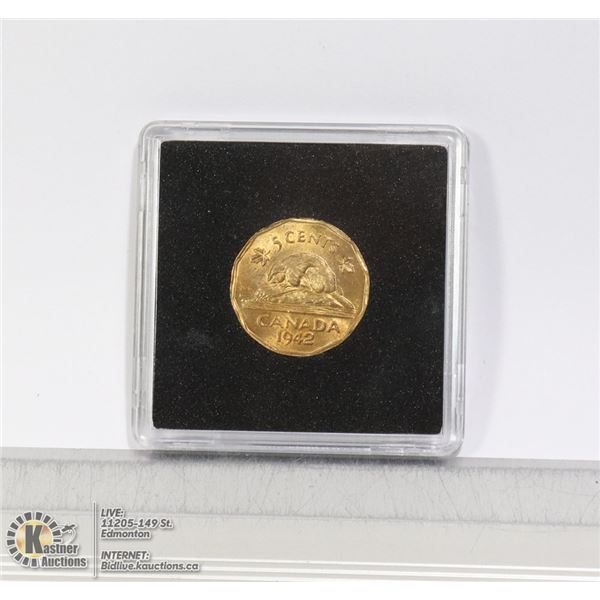 1942 TOMBAC BRASS CANADIAN 5 CENT UNCIRCULATED
