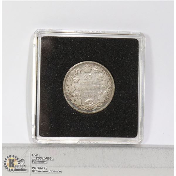 1904 KEY DATE EDWARDIAN SILVER 25 CENT COIN