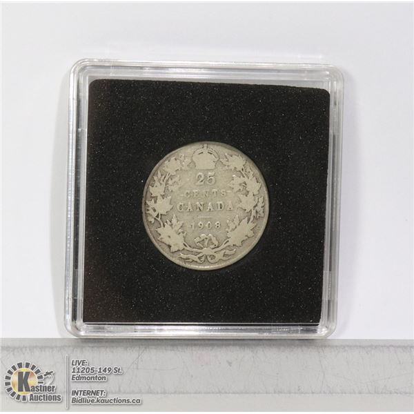 1908 SEMI KEY EDWARDIAN SILVER 25 CENT
