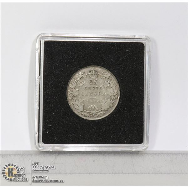 1930 KING GEORGE V SILVER CANADIAN 25 CENT