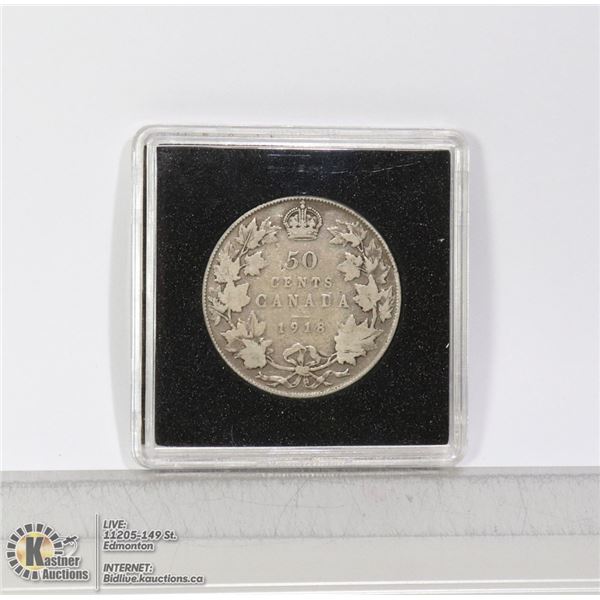 1918 GEORGE V SILVER CANADIAN 50 CENT COIN