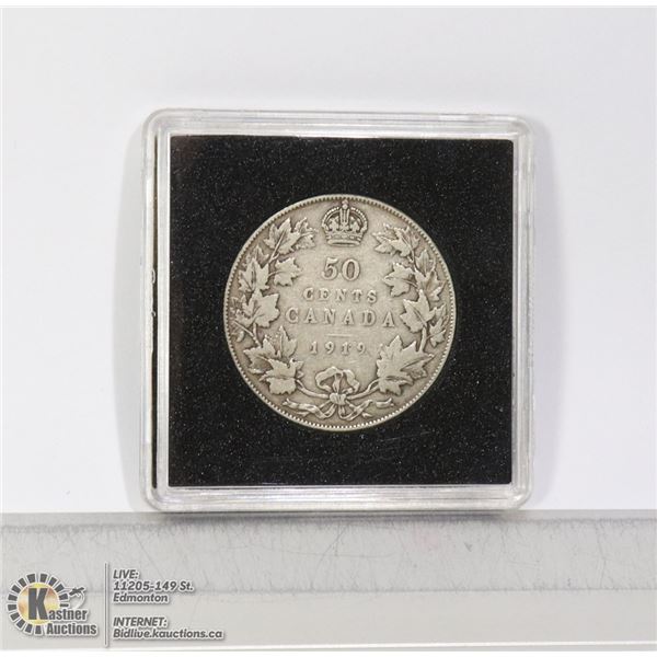 1919 GEORGE V SILVER CANADIAN 50 CENT COIN.