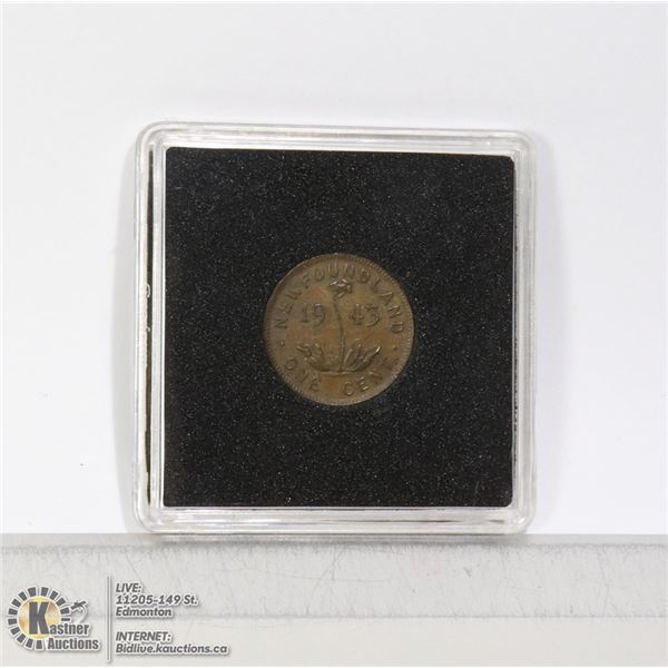 1943 NEWFOUNDLAND SMALL CENT ABOUT UNCIRCULATED