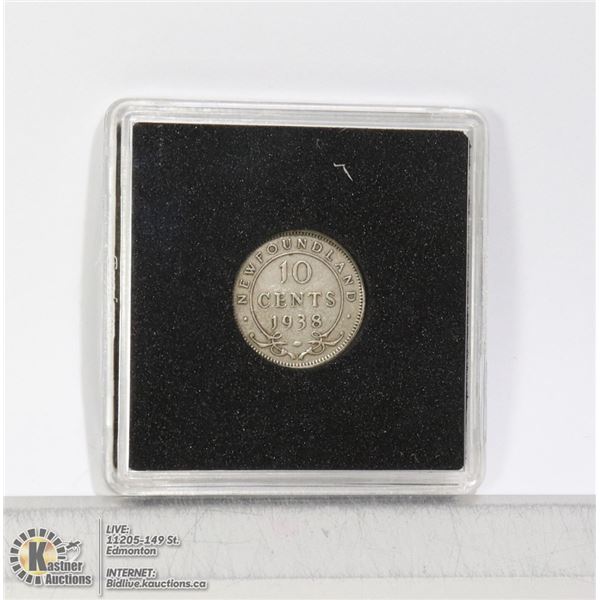 1938 NEWFOUNDLAND SILVER 10 CENT COIN