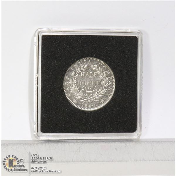1840 EAST INDIA CO. SILVER 1/2 RUPEE. HIGH GRADE