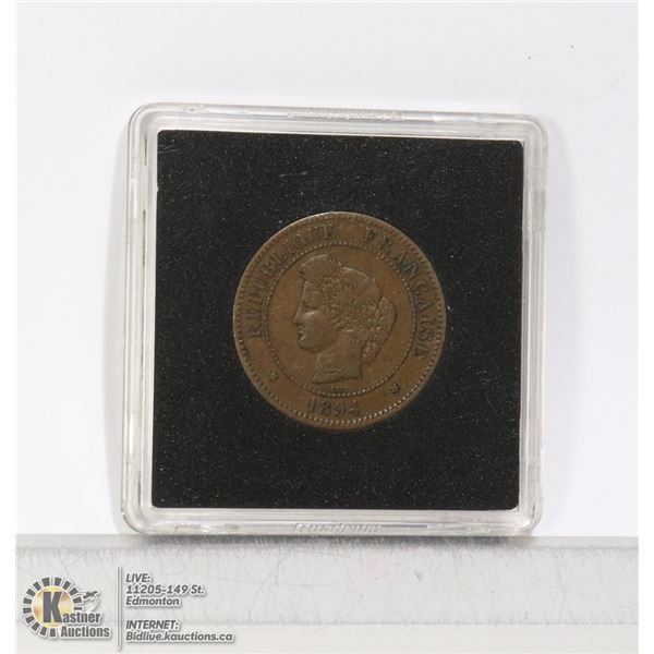 1894 REPUBLIC OF FRANCE 5 CENTIME COIN